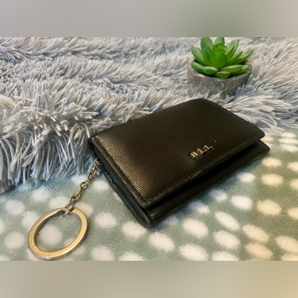 🖤 Polo Ralph Lauren Black Leather and Gold Hardware Small Wallet with Keyring 🖤